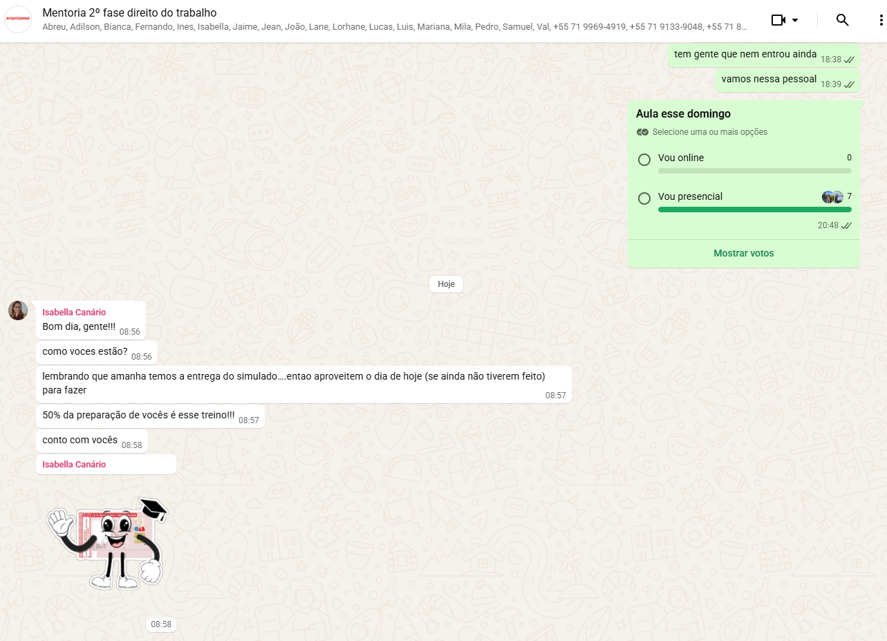 Grupo privado de WhatsApp da mentoria